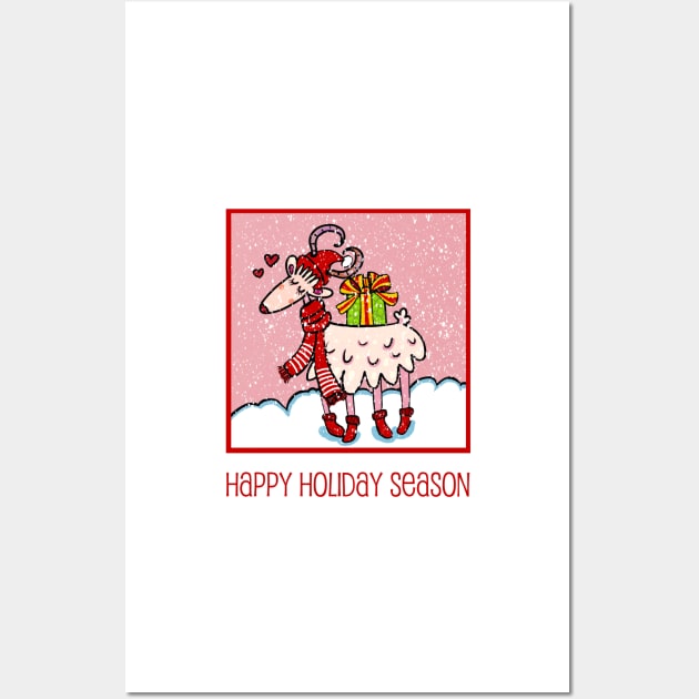 Christmas Season’s Greetings. Cute goat sending you a wish for a joyful holiday season in the snow Wall Art by marina63
